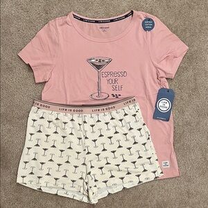 Life Is Good Pink and Cream Espresso Pajama Set